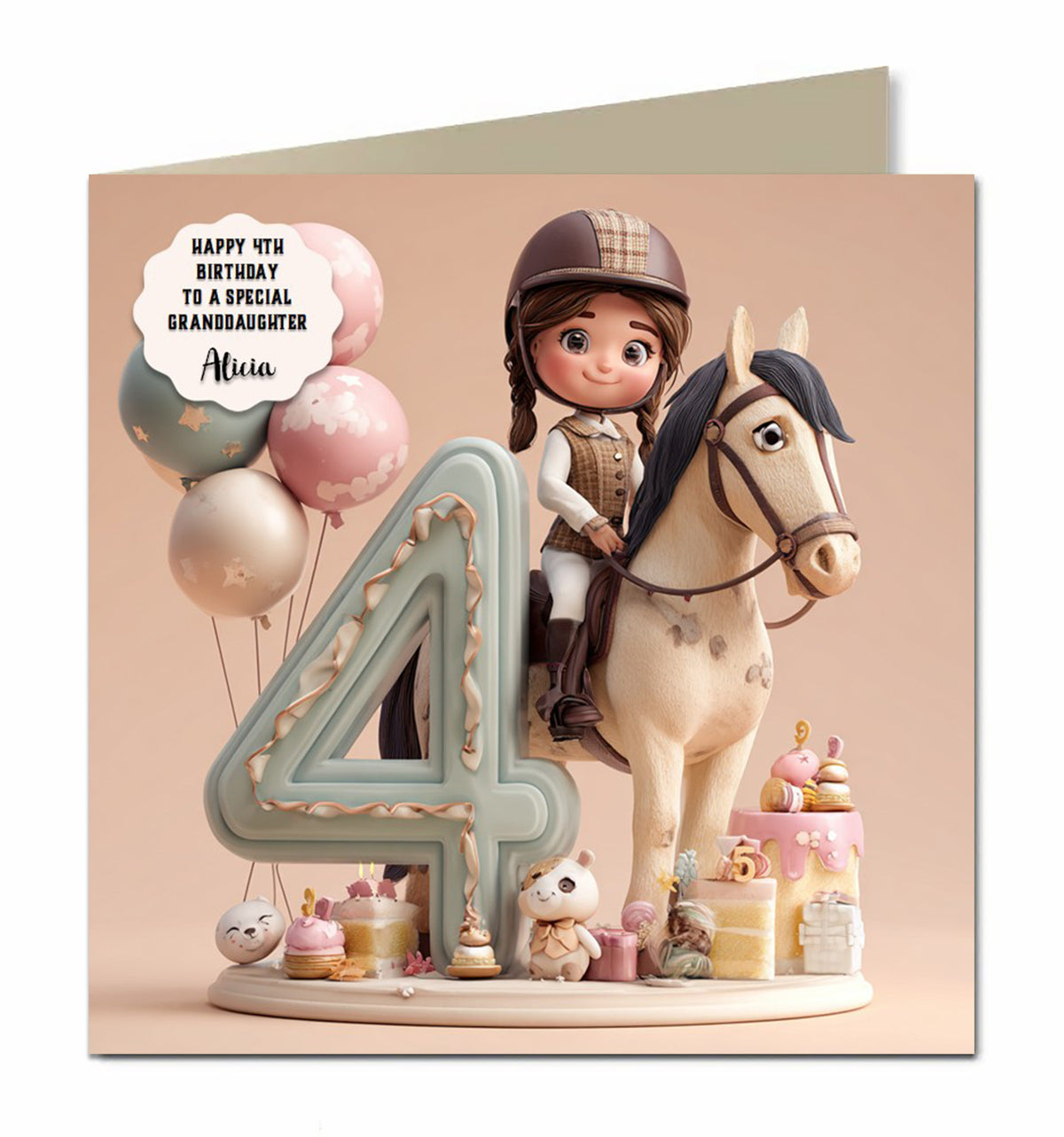 4th Birthday Card Girls Granddaughter Niece Daughter Horse Riding