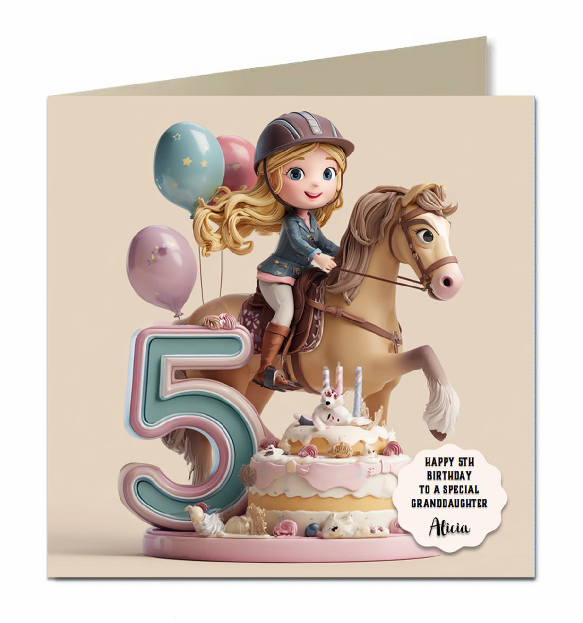5th Birthday Card For Girls, Granddaughter, Niece, Horse, Personalised