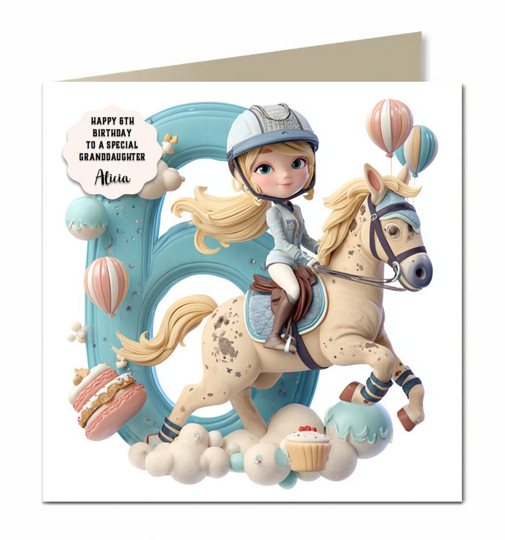 6th Birthday Card For Girls, Granddaughter, Niece, Horse, Personalised