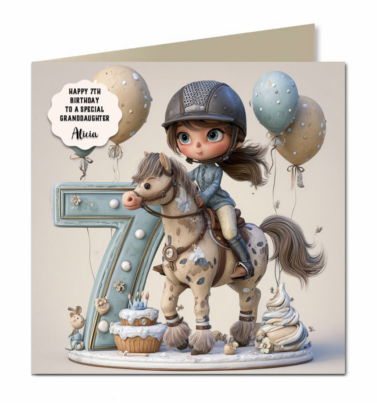 7th Birthday Card For Girls, Granddaughter, Niece, Horse, Personalised