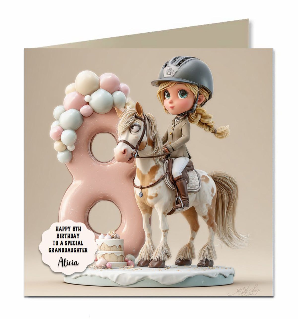 8th Birthday Card For Girls, Granddaughter, Niece, Horse, Personalised