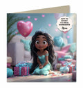 Personalised Birthday Card Girls Granddaughter Daughter Niece Princess Black Hair
