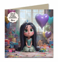 Personalised Birthday Card Girls Granddaughter Daughter Niece Princess Black Hair