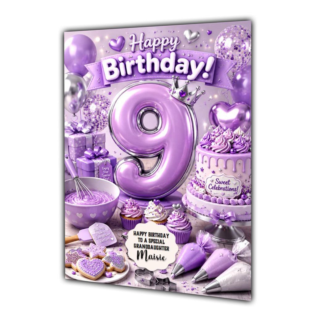 9th Birthday Card Scooter Bike Girl Granddaughter Daughter Large A5 Size