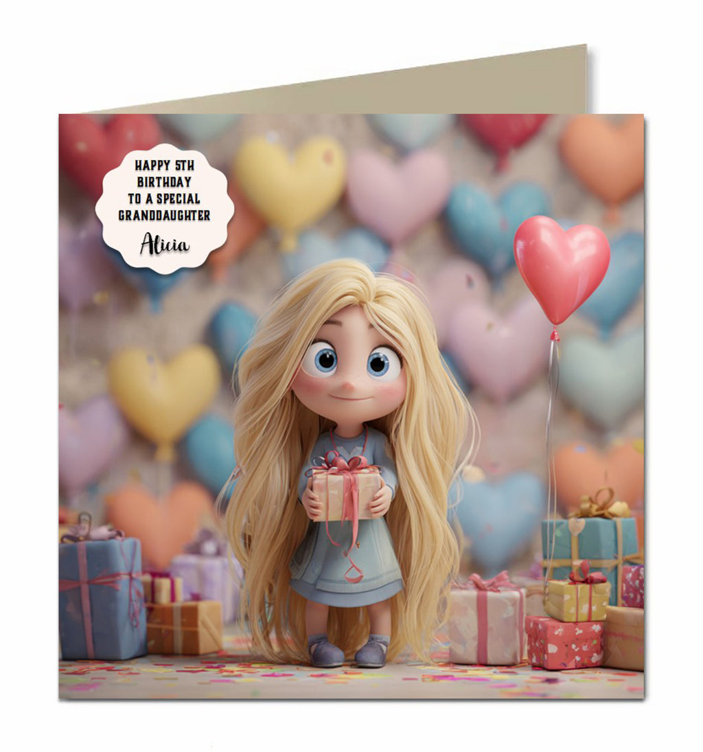 Personalised Birthday Card Girls Granddaughter Daughter Niece Princess Blonde Hair