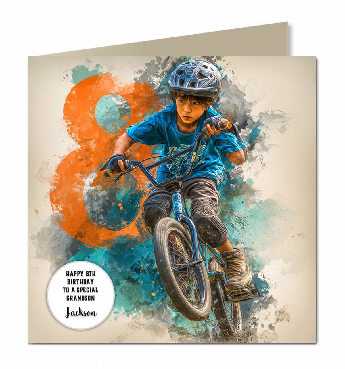 8th Birthday Card For Boys, Grandson, Son, Nephew, Brother, BMX Bike Personalised