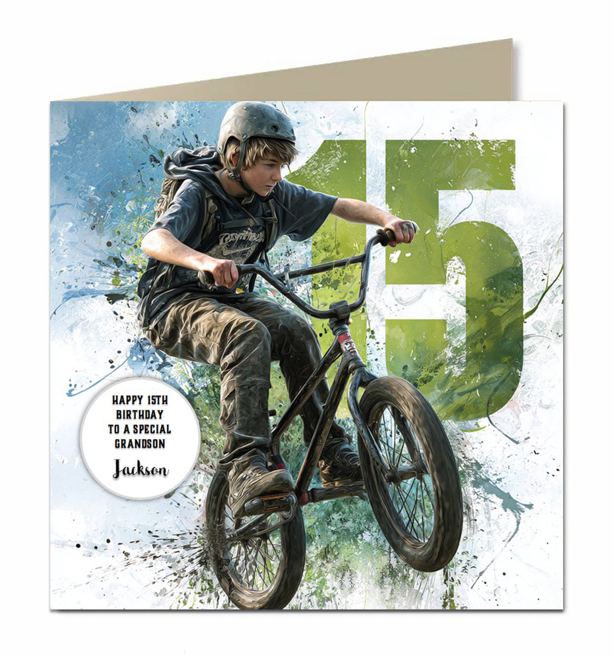 15th BMX Bike Birthday Card for Boys Personalised Grandson, Son, Nephew