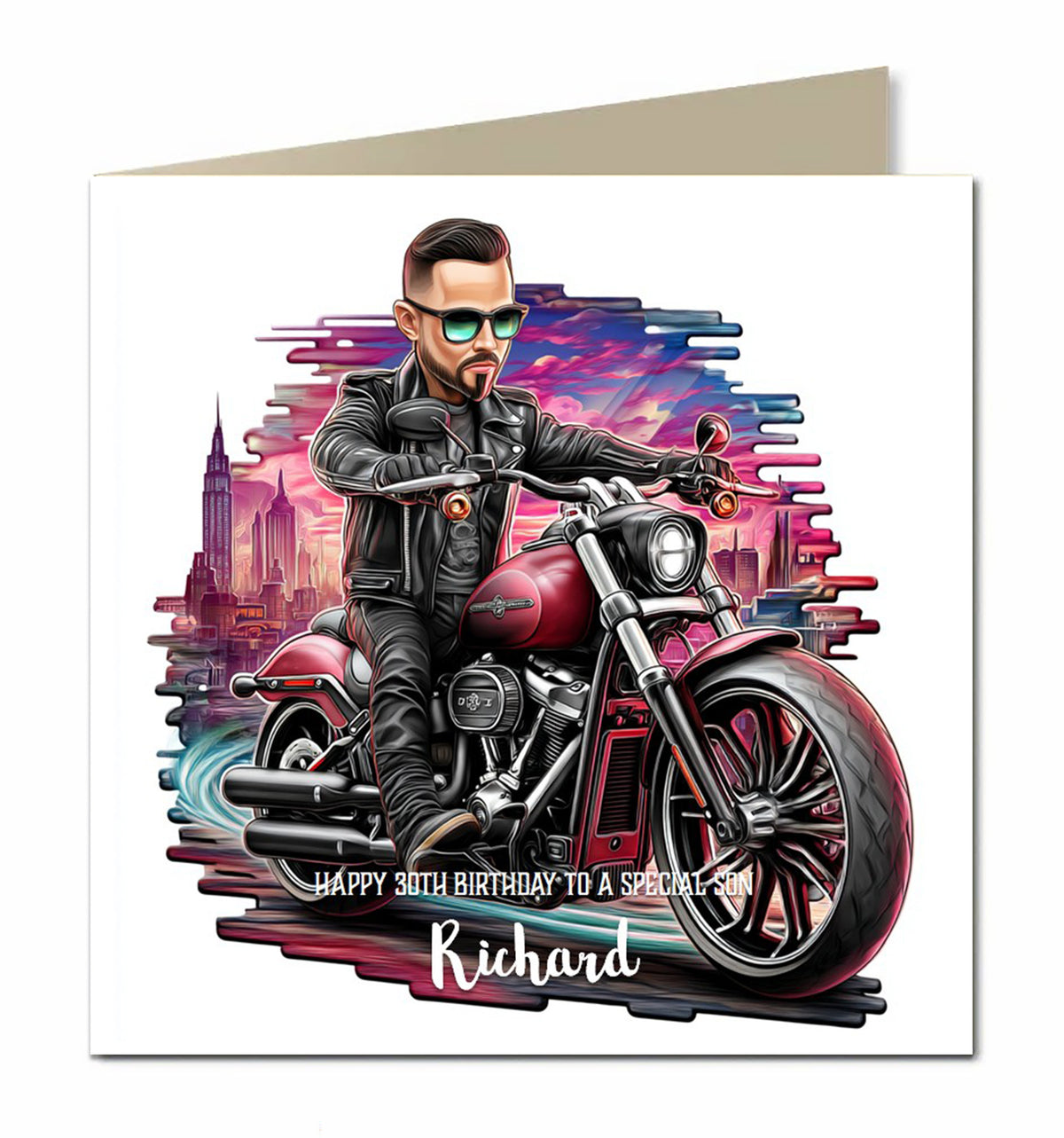 Biker Birthday Card Personalised, Son, Grandson, Husband, Dad, Motorbike