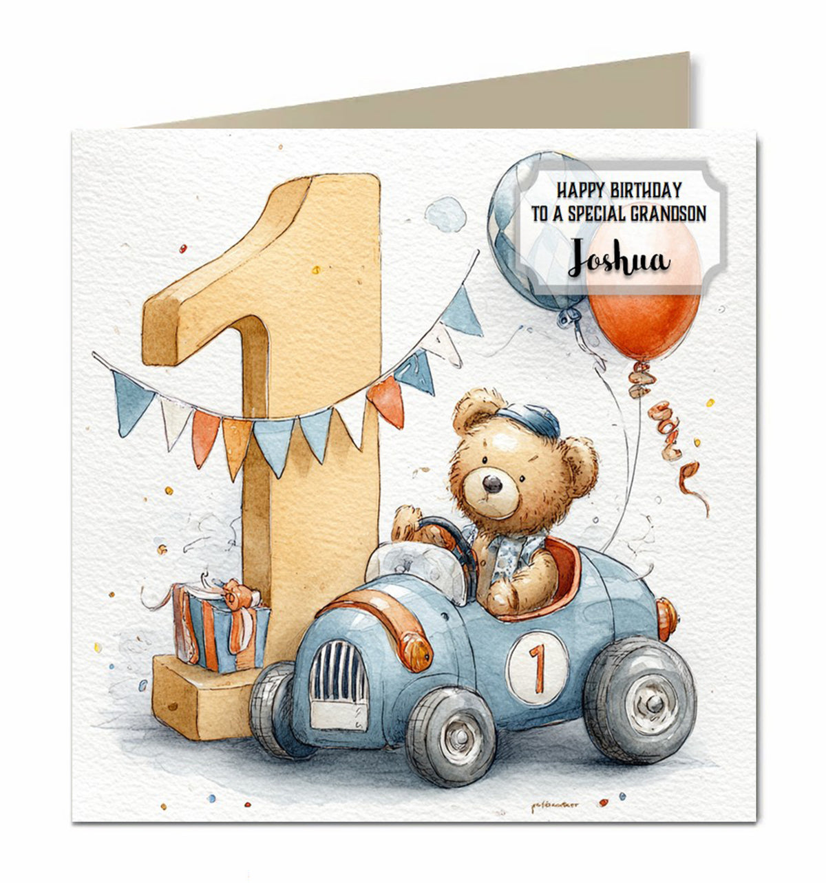 1st Birthday Card for Little Boys Personalised Car Grandson Nephew Godson