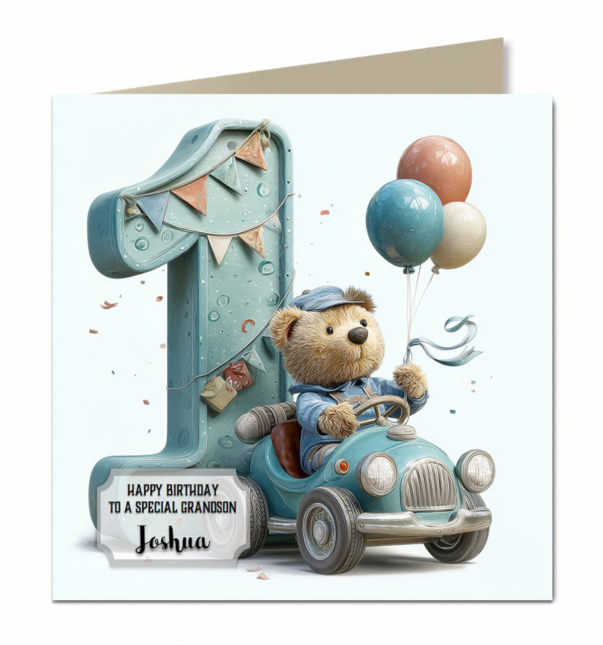 1st Birthday Card for Little Boys Personalised Car Grandson Nephew Godson