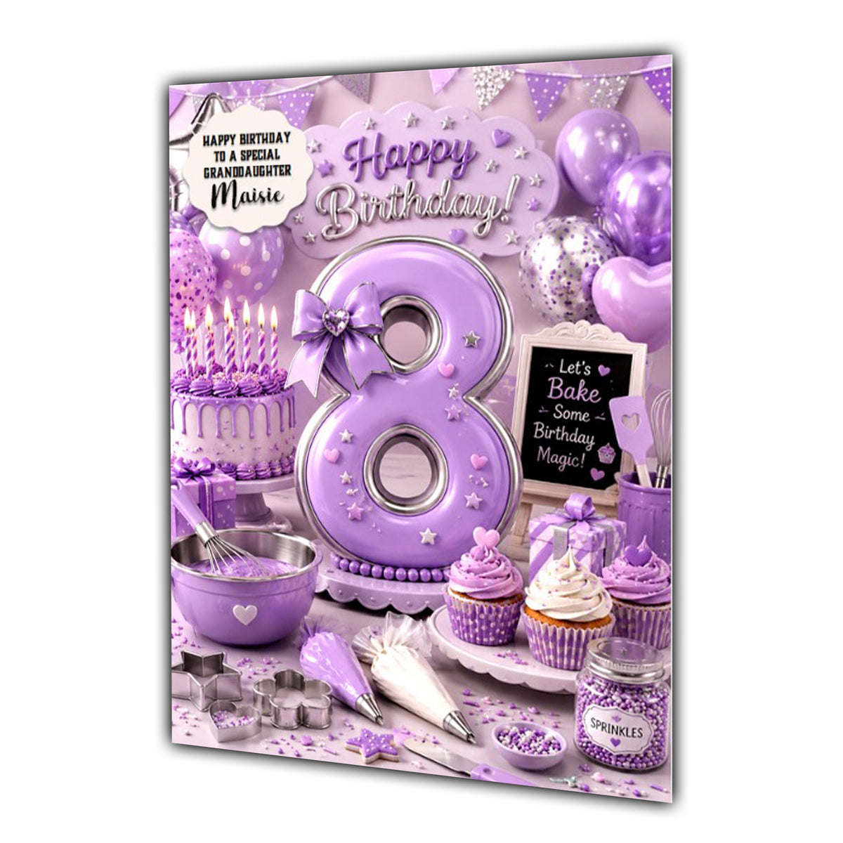 8th Birthday Card Baking Cooking Girl Granddaughter Daughter Large A5 Size