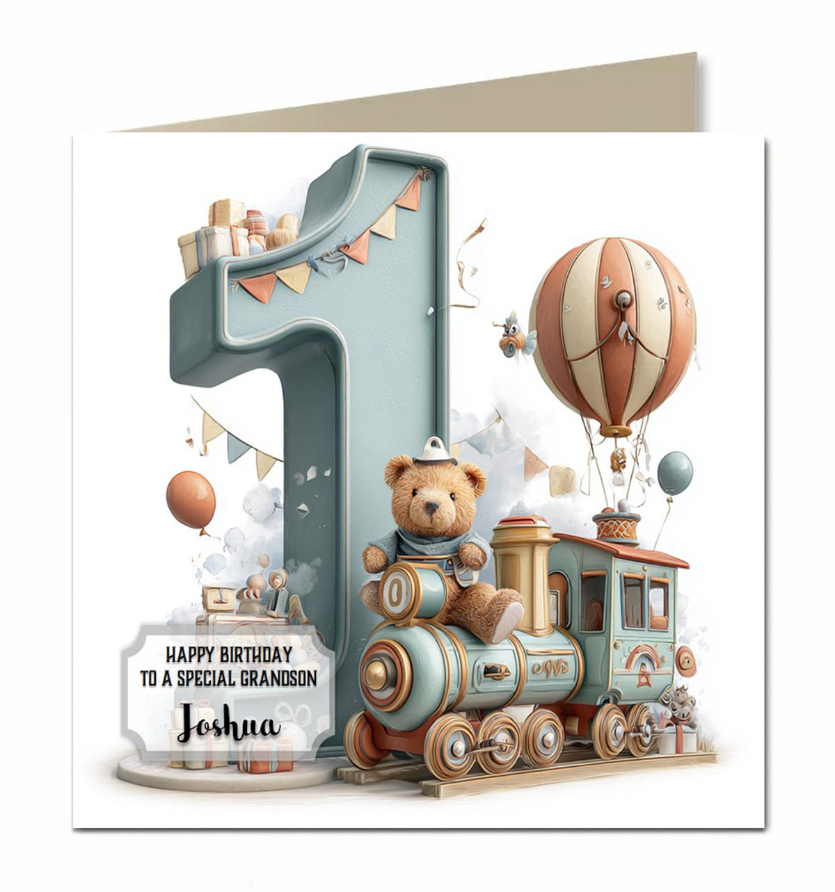 1st Birthday Card Boys Personalised Choo Choo Train Grandson Nephew Godson