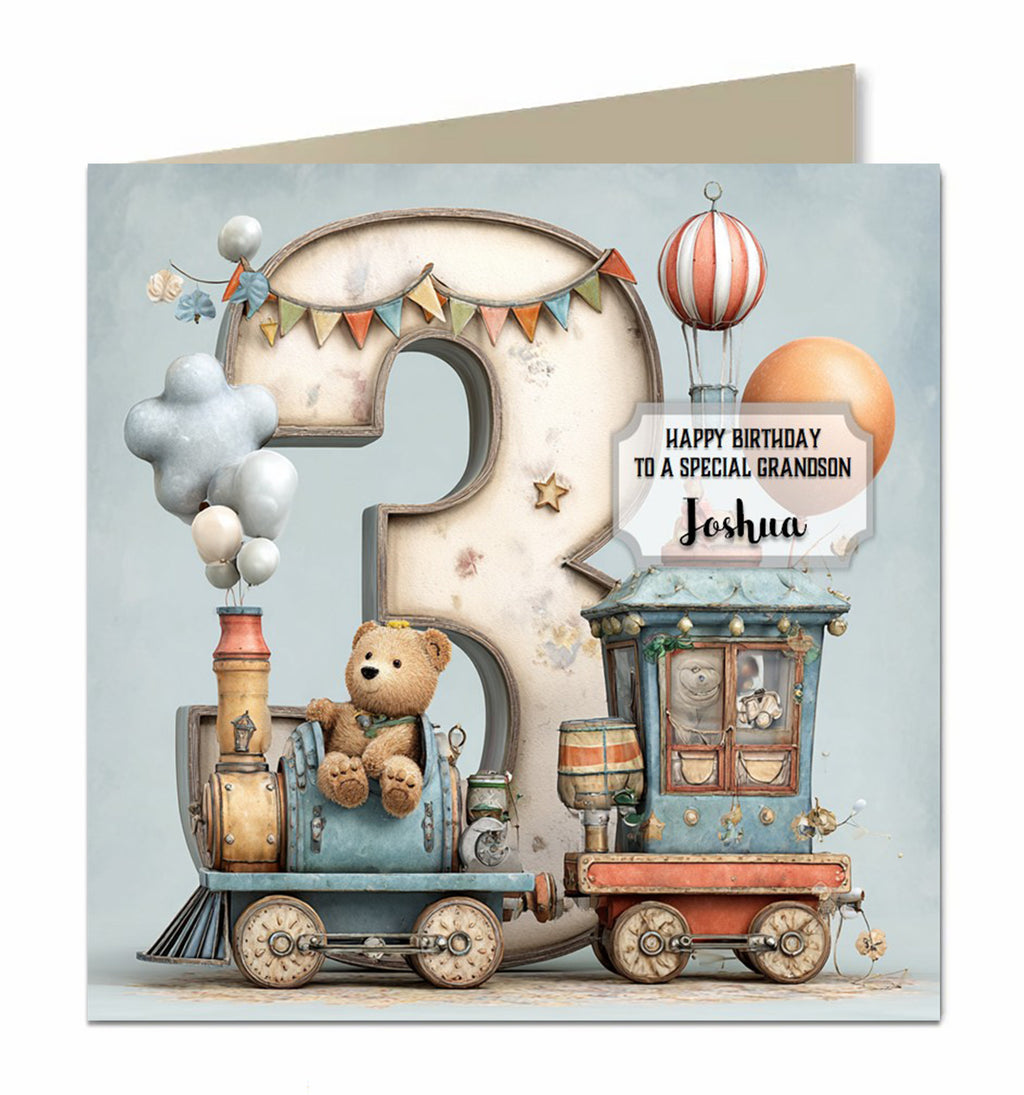 3rd Birthday Card Boys Personalised Choo Choo Train Grandson Nephew Godson