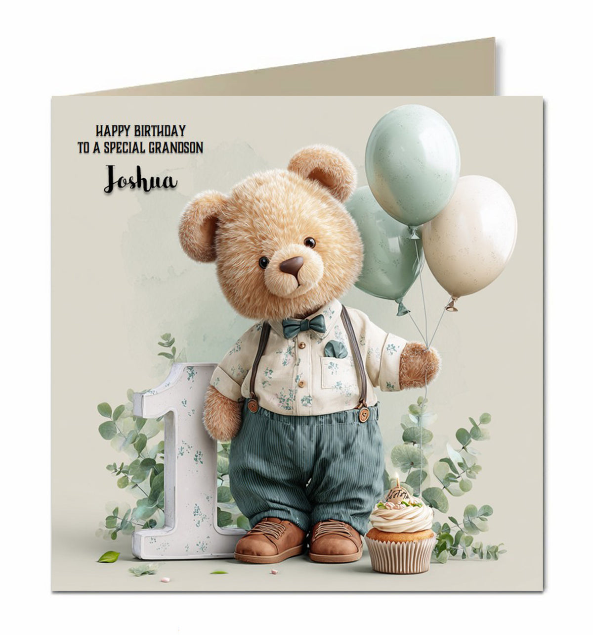 1st Birthday Card Boys Personalised Teddy in a Suit Grandson Nephew Godson