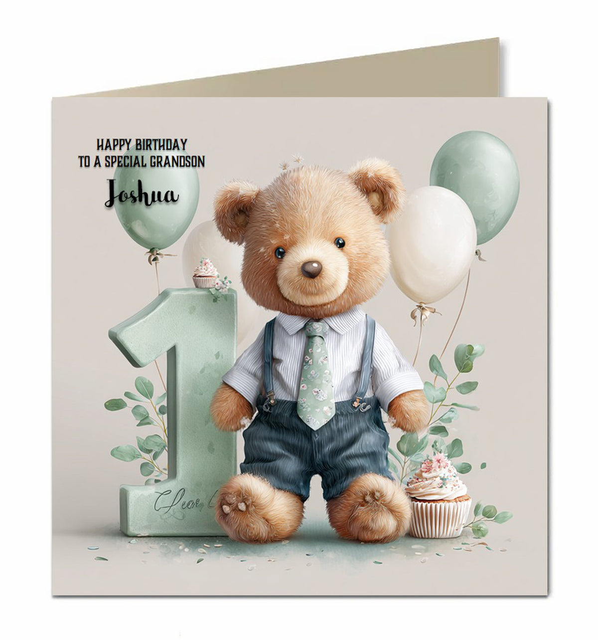 1st Birthday Card Boys Personalised Teddy in a Suit Grandson Nephew Godson