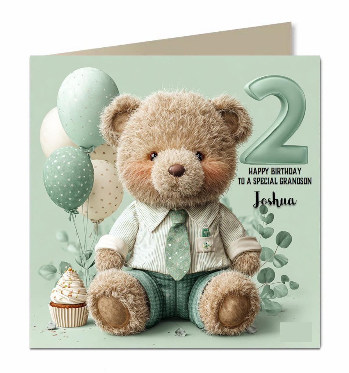 2nd Birthday Card Boys Personalised Teddy in a Suit Grandson Nephew Godson