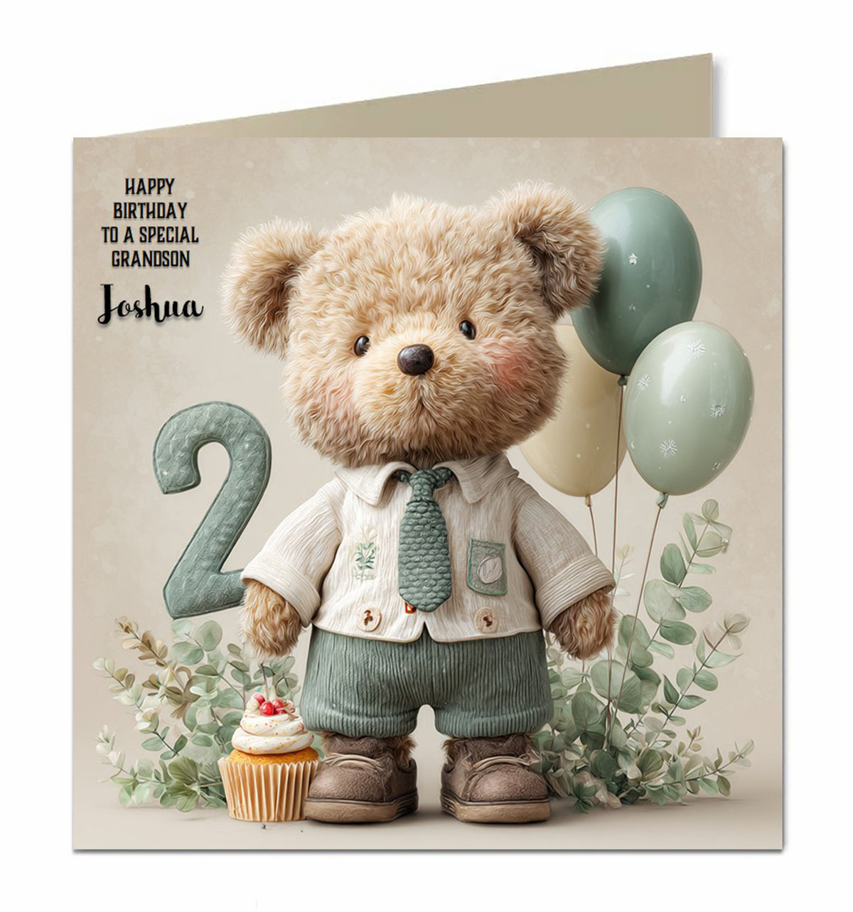 2nd Birthday Card Boys Personalised Teddy in a Suit Grandson Nephew Godson