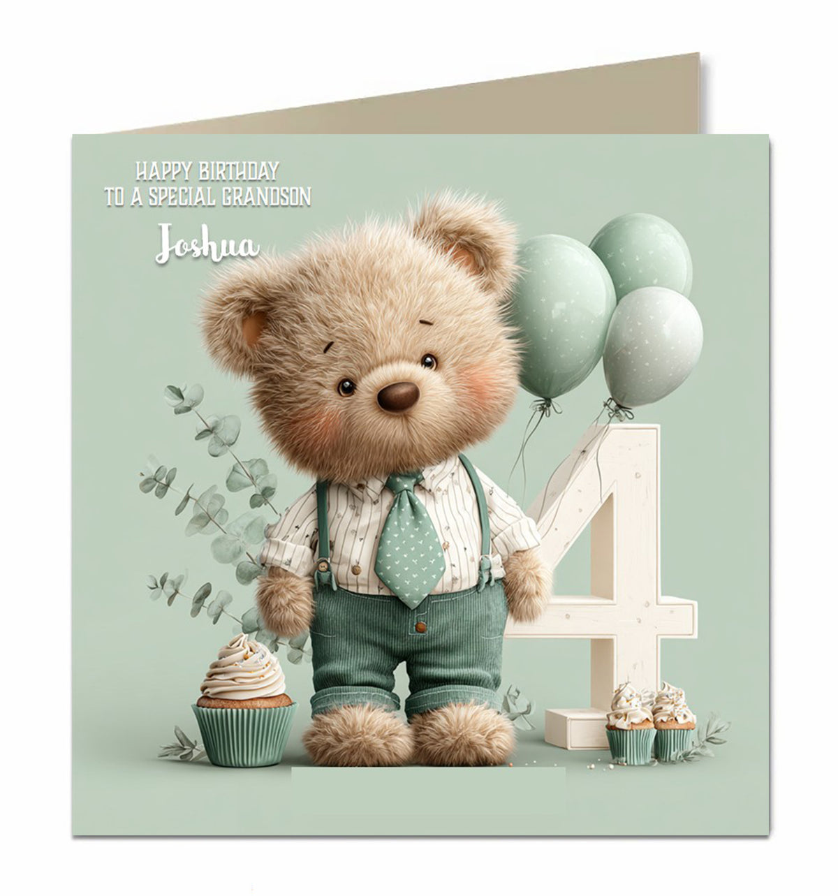 4th Birthday Card Boys Personalised Teddy in a Suit Grandson Nephew Godson