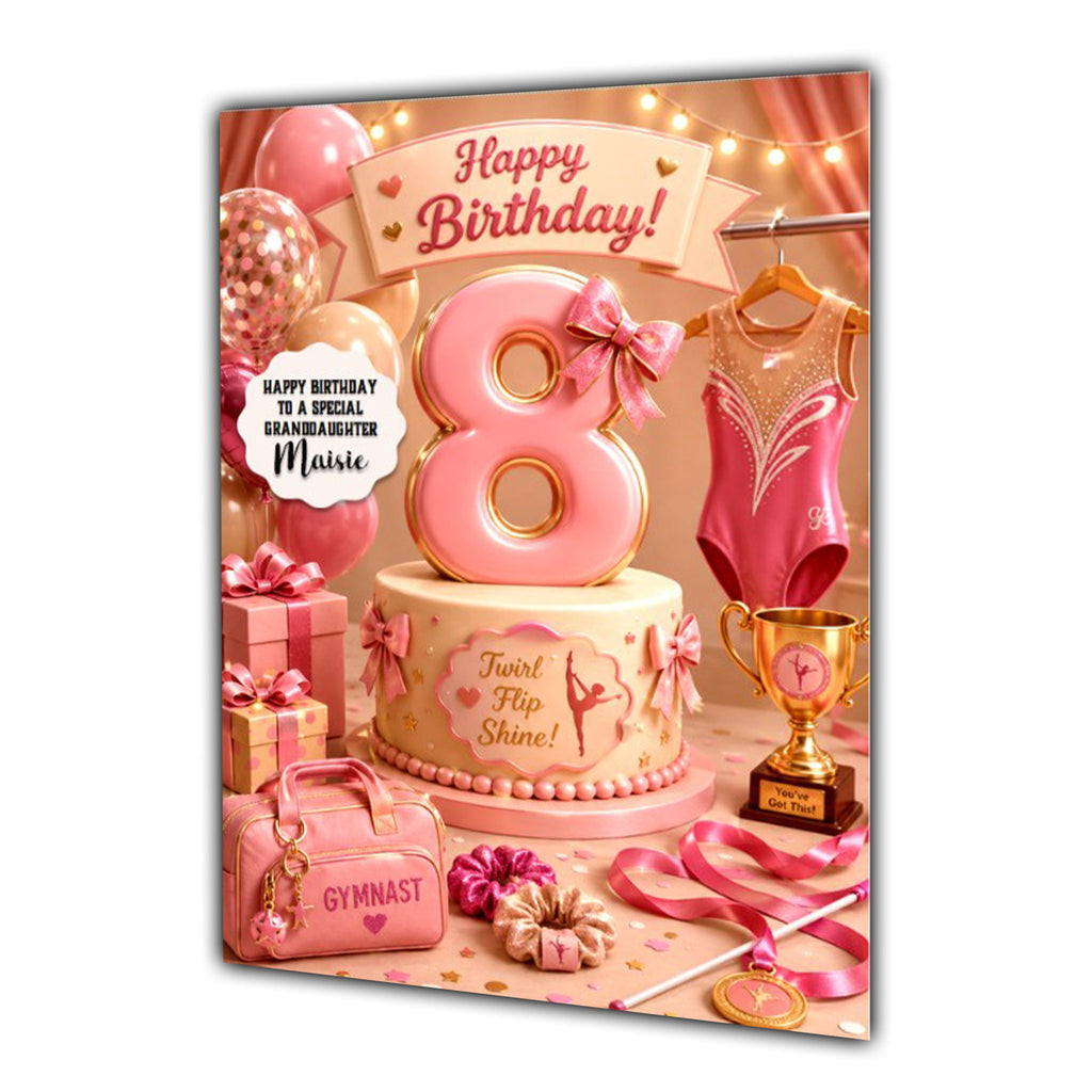 8th Birthday Card Gymnastics Girl Granddaughter Daughter Large A5 Size