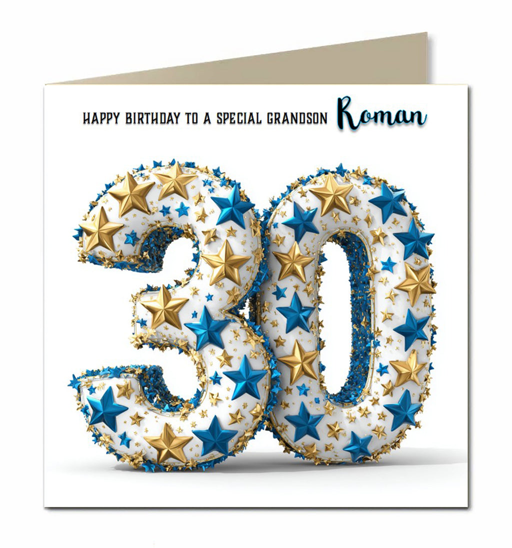 30th Birthday Card For Boys, Grandson, Son, Nephew, Brother,  Personalised