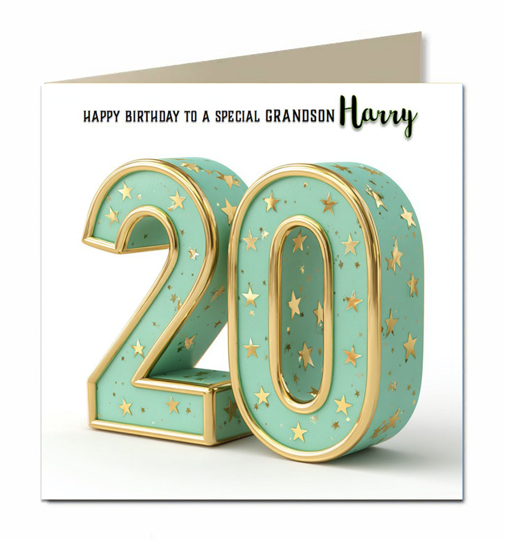 20th Birthday Card for Boys Personalised, Grandson, Son, Nephew, Brother