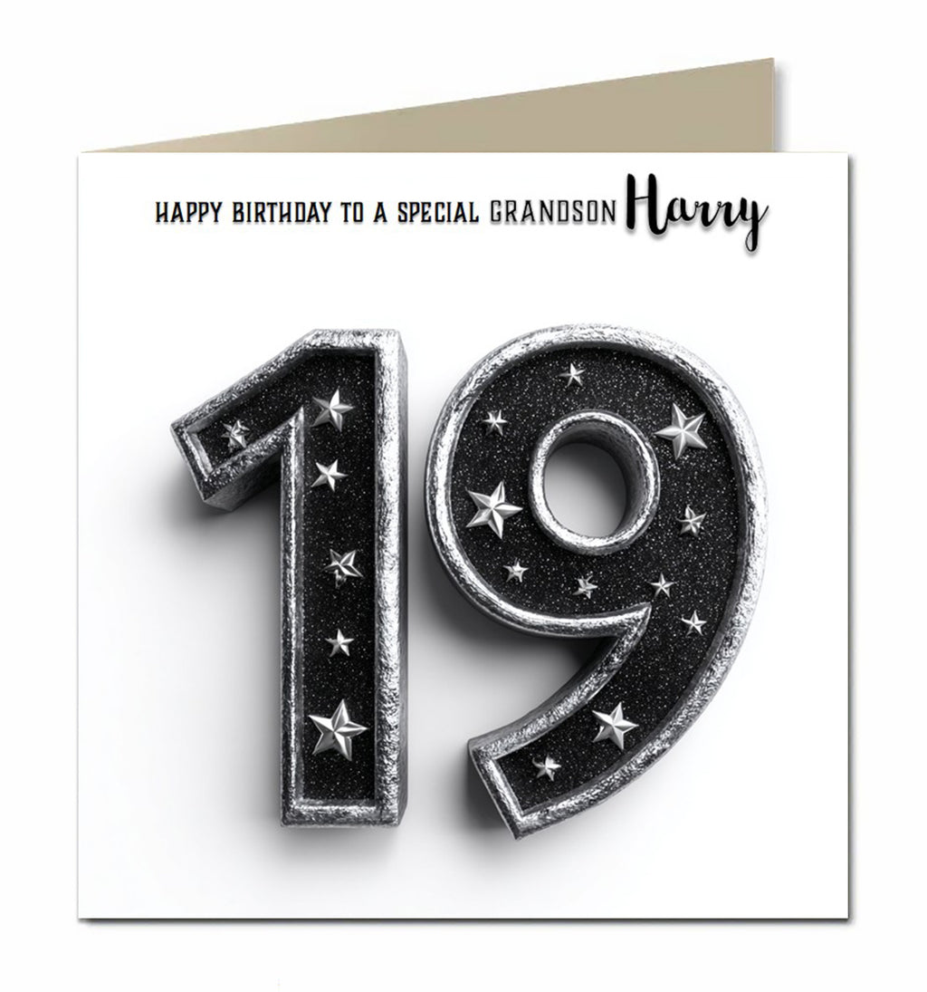 Personalised 19th Birthday Card - Black and Silver Birthday Number