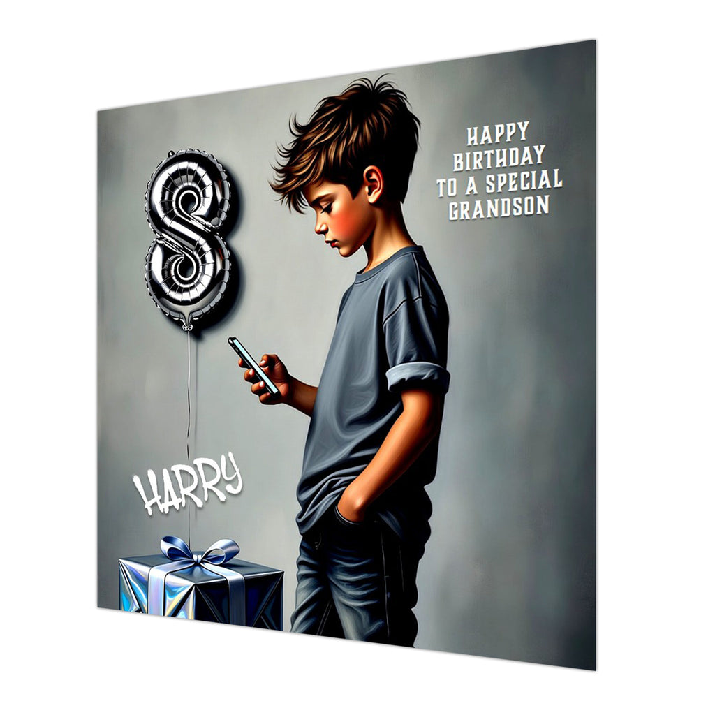 8th Birthday Card for Boys Personalised, Grandson, Son, Nephew, Urban