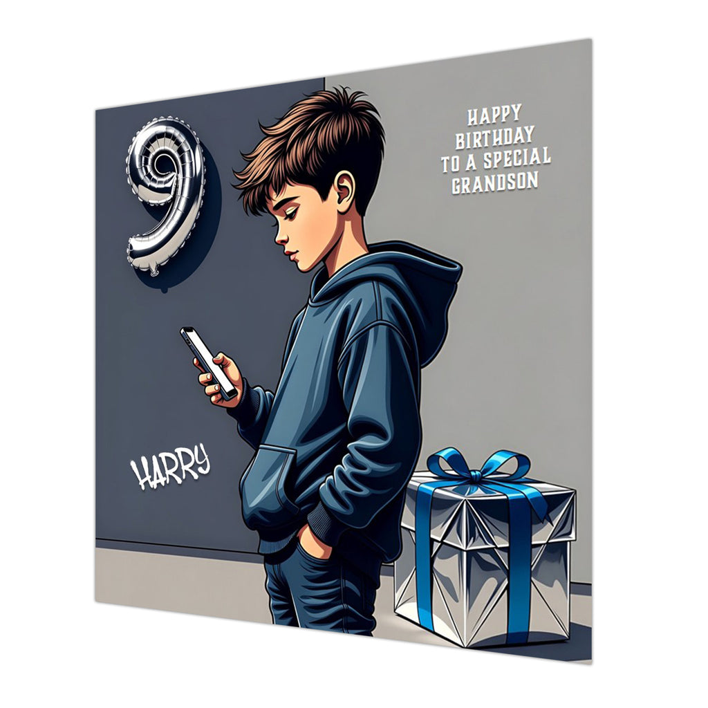9th Birthday Card for Boys Personalised, Grandson, Son, Nephew, Urban