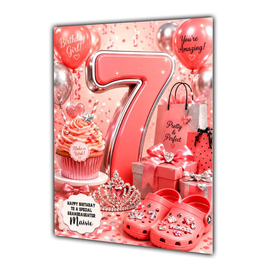 7th Birthday Card Shoes Girl Granddaughter Daughter Niece Large A5 Size