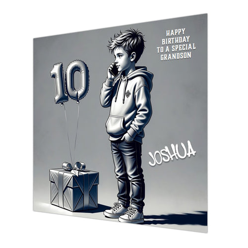 10th Birthday Card for Boys Personalised, Grandson, Son, Nephew, Urban