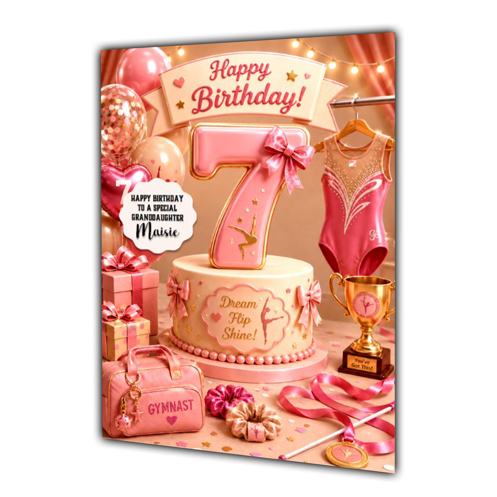 7th Birthday Card Gymnastics Girl Granddaughter Daughter  Large A5 Size
