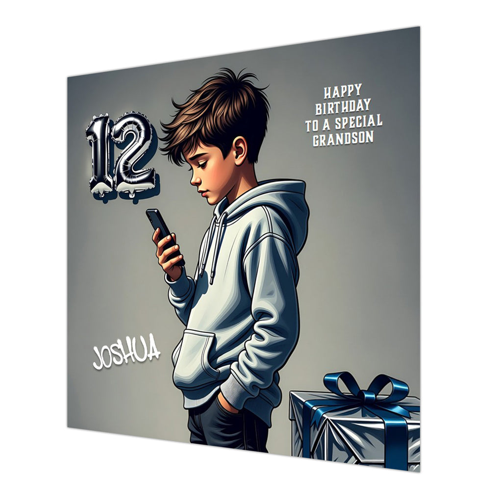 12th Birthday Card for Boys Personalised, Grandson, Son, Nephew, Urban