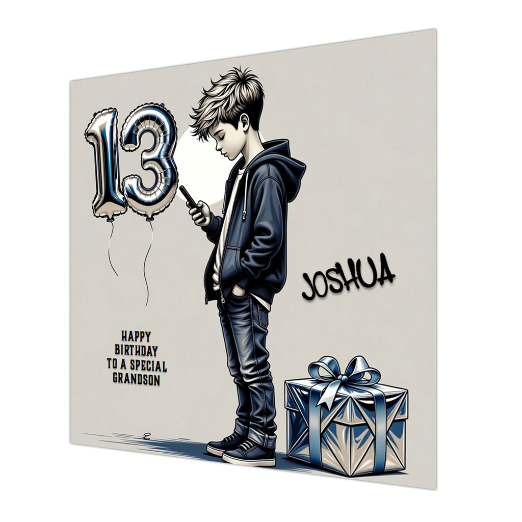 13th Birthday Card for Boys Personalised, Grandson, Son, Nephew, Urban