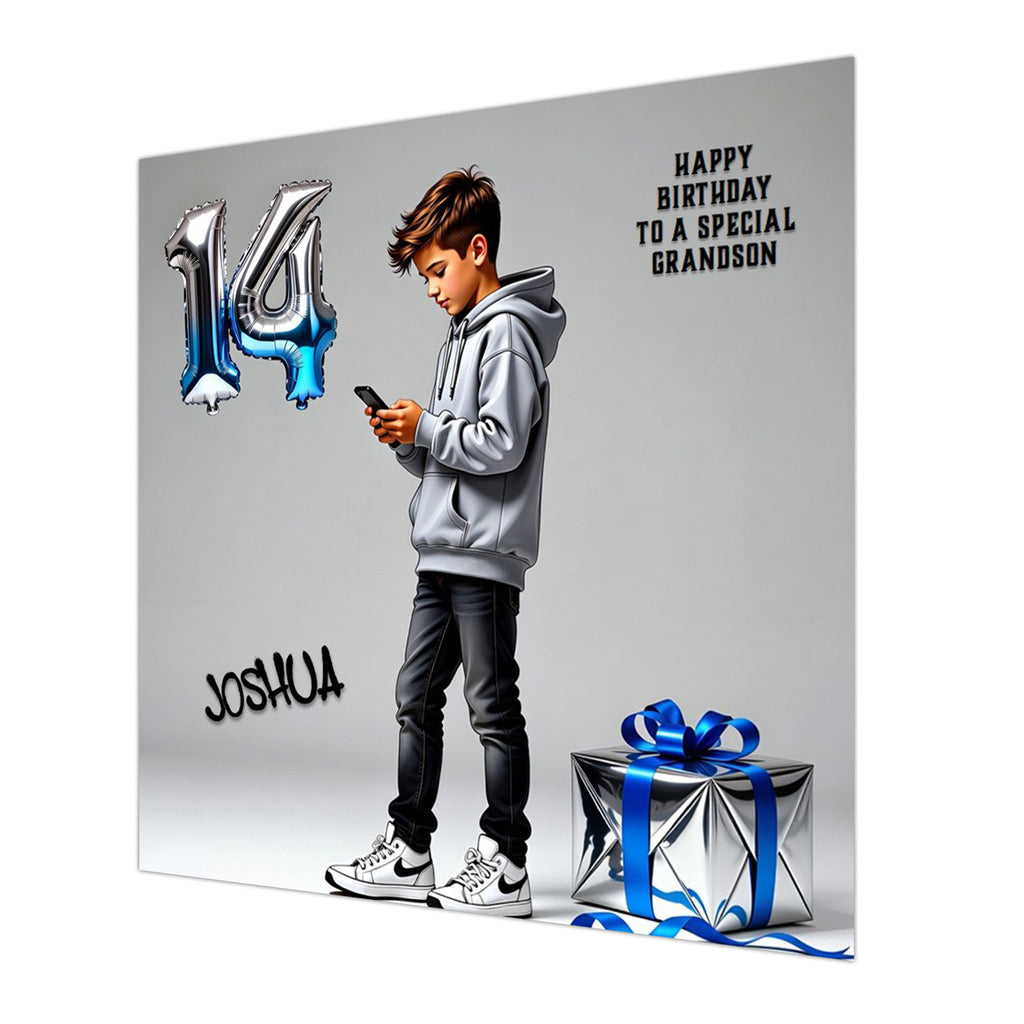 14th Birthday Card for Boys Personalised, Grandson, Son, Nephew, Urban