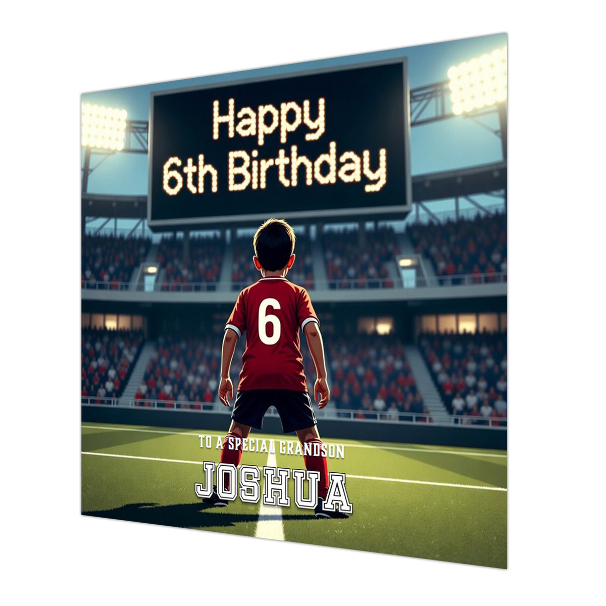 6th Birthday Card for Boys Personalised, Grandson, Son, Football Red