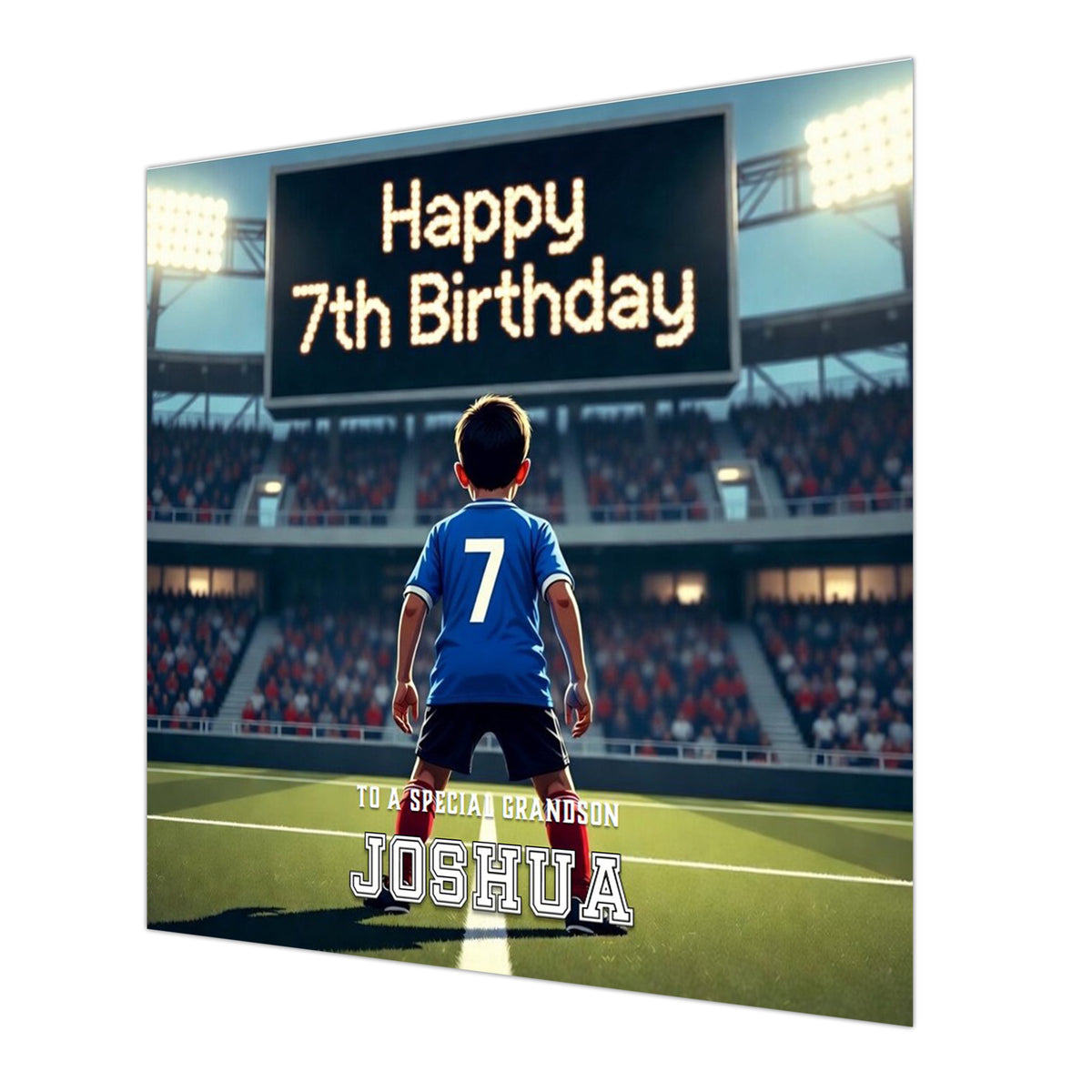 7th Birthday Card for Boys Personalised, Grandson, Son, Football Blue