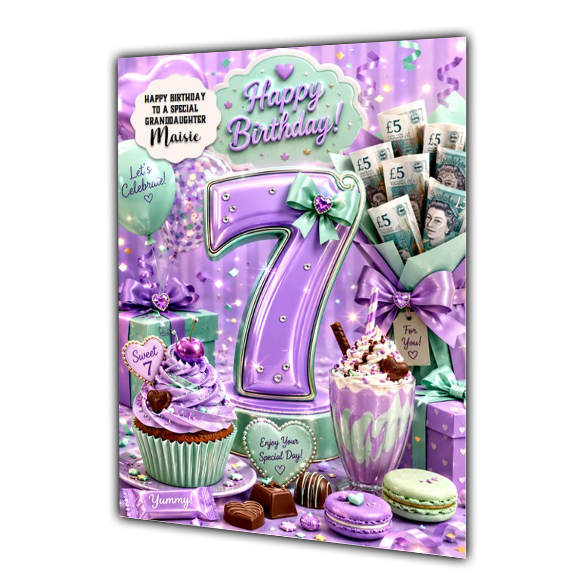 7th Birthday Card Money Bouquet Girl Granddaughter Daughter  Large A5 Size