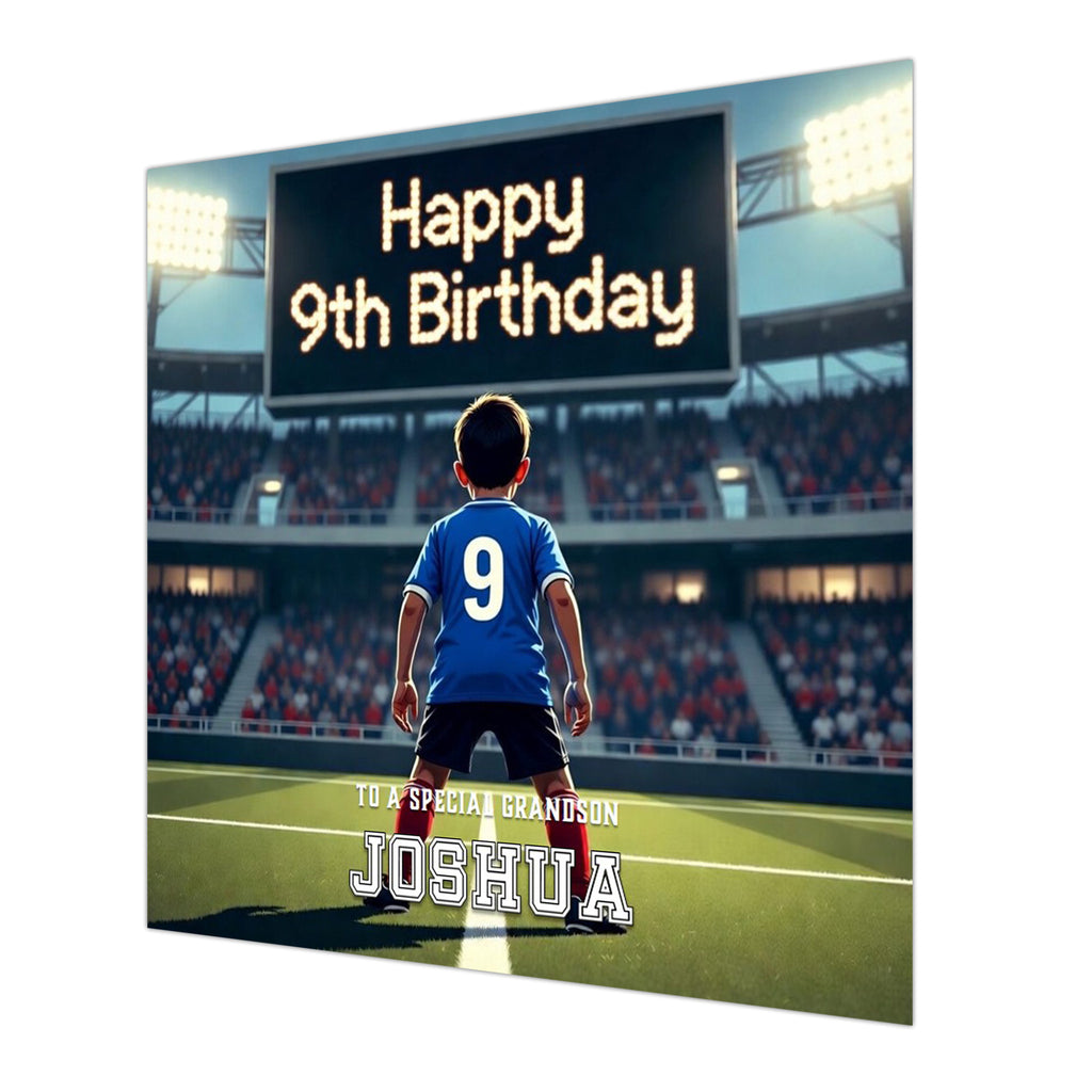 9th Birthday Card for Boys Personalised, Grandson, Son, Football Blue