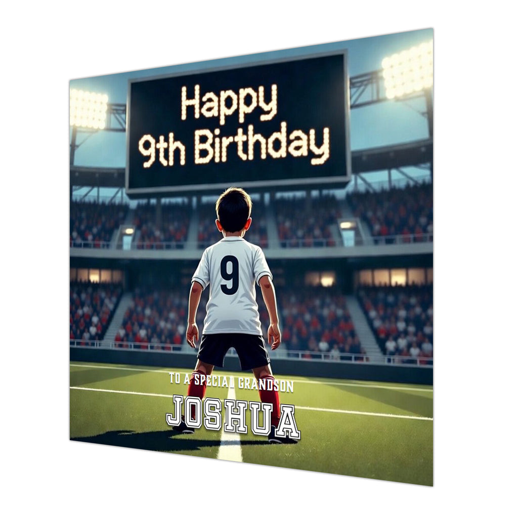 9th Birthday Card for Boys Personalised, Grandson, Son, Football White