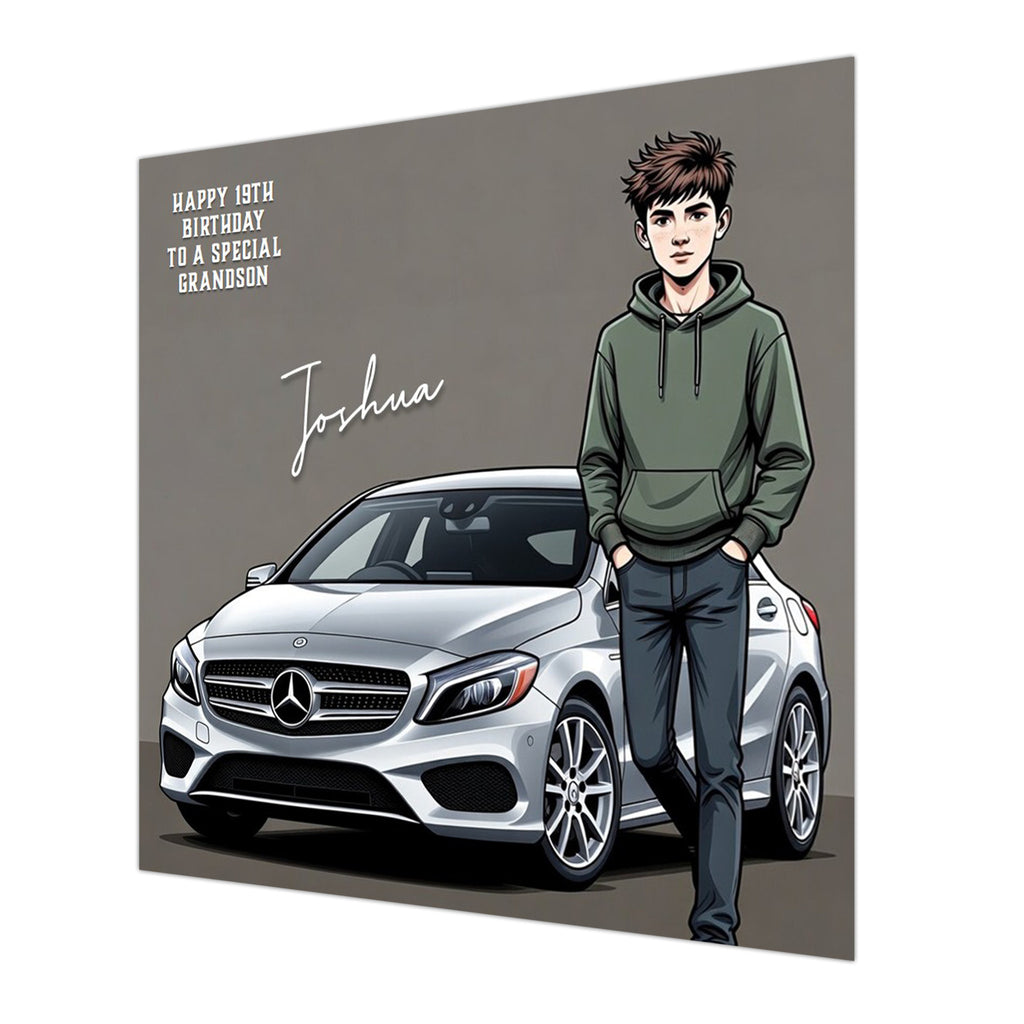 Car Birthday Card, Boys, Personalised, Son, Grandson, Nephew, Silver