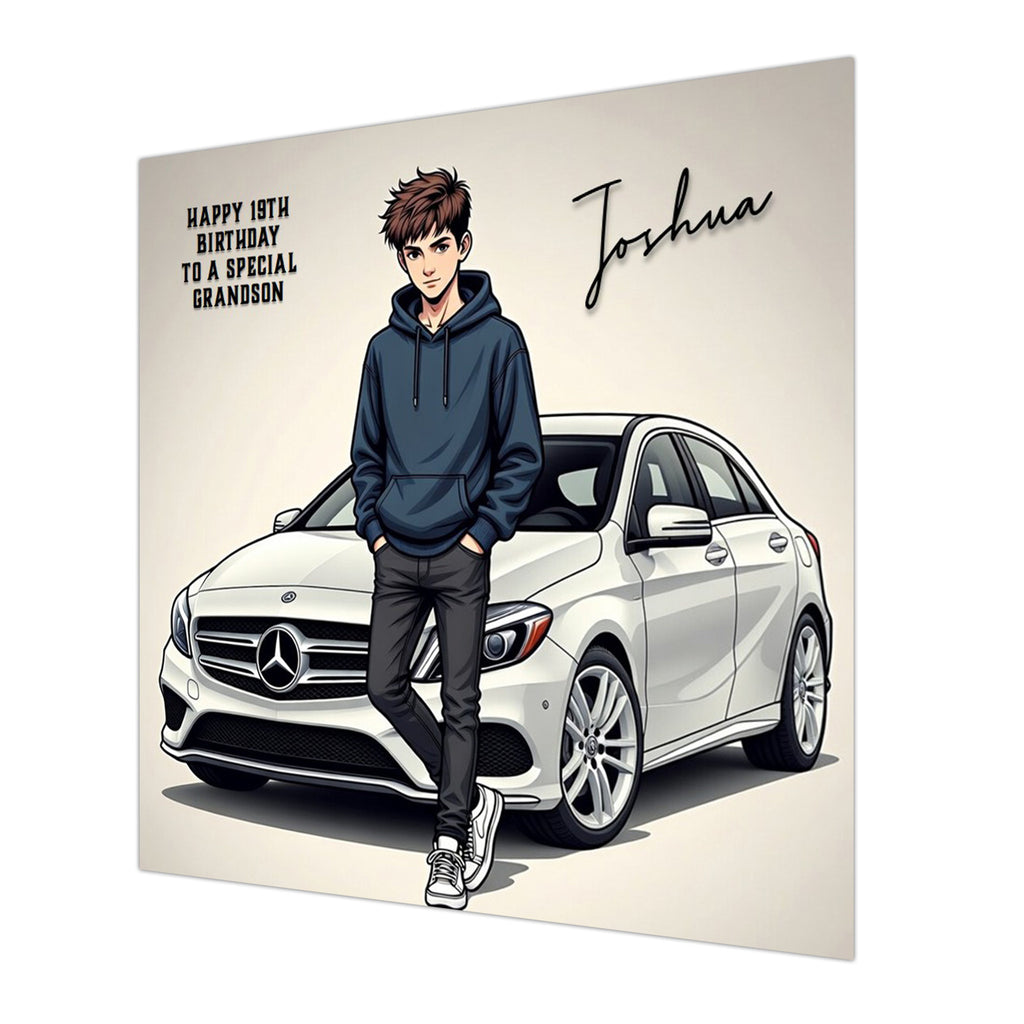 Car Birthday Card, Boys, Personalised, Son, Grandson, Nephew, White