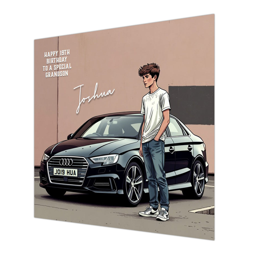 Car Birthday Card, Boys, Personalised, Son, Grandson, Nephew, Black