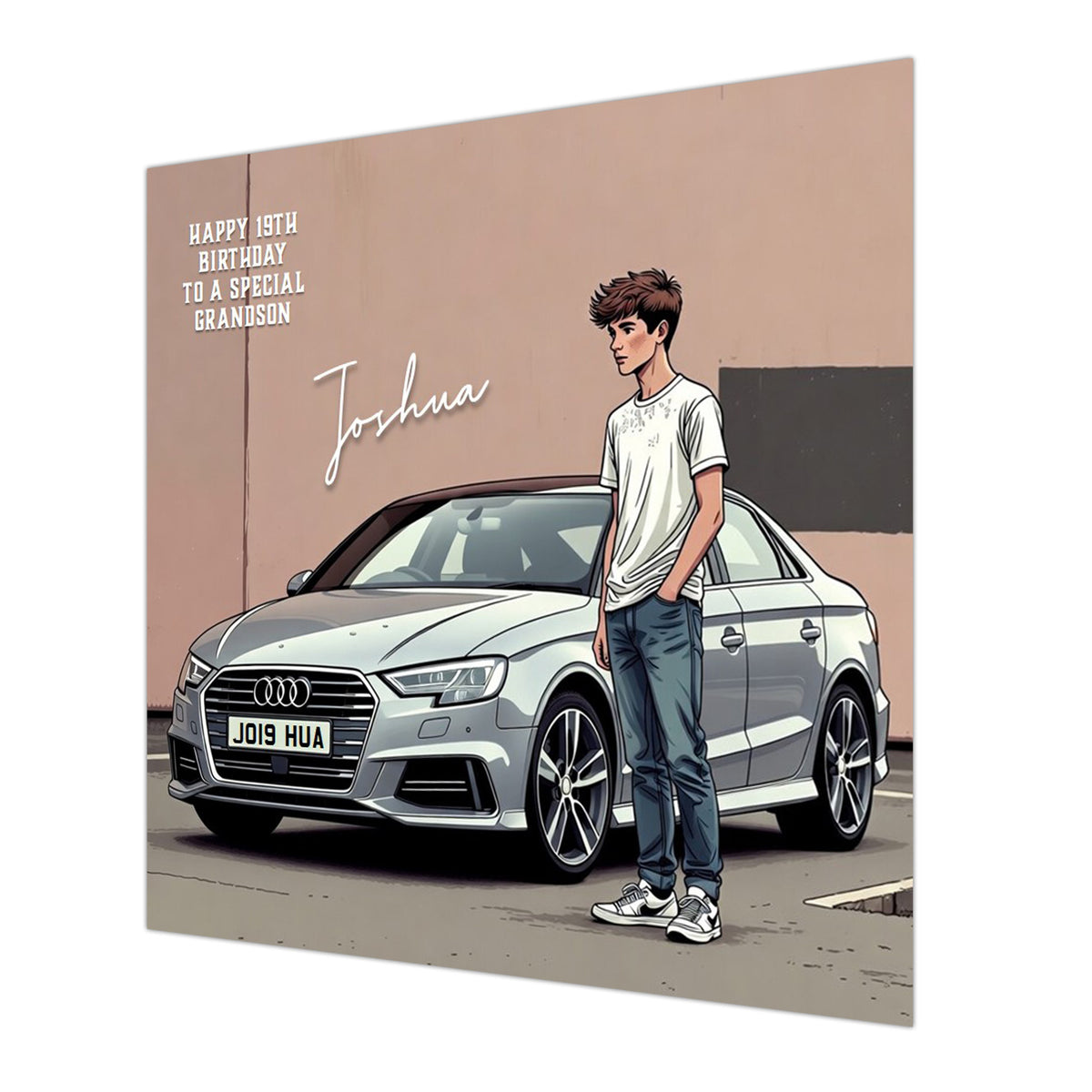 Car Birthday Card, Boys, Personalised, Son, Grandson, Nephew, Silver