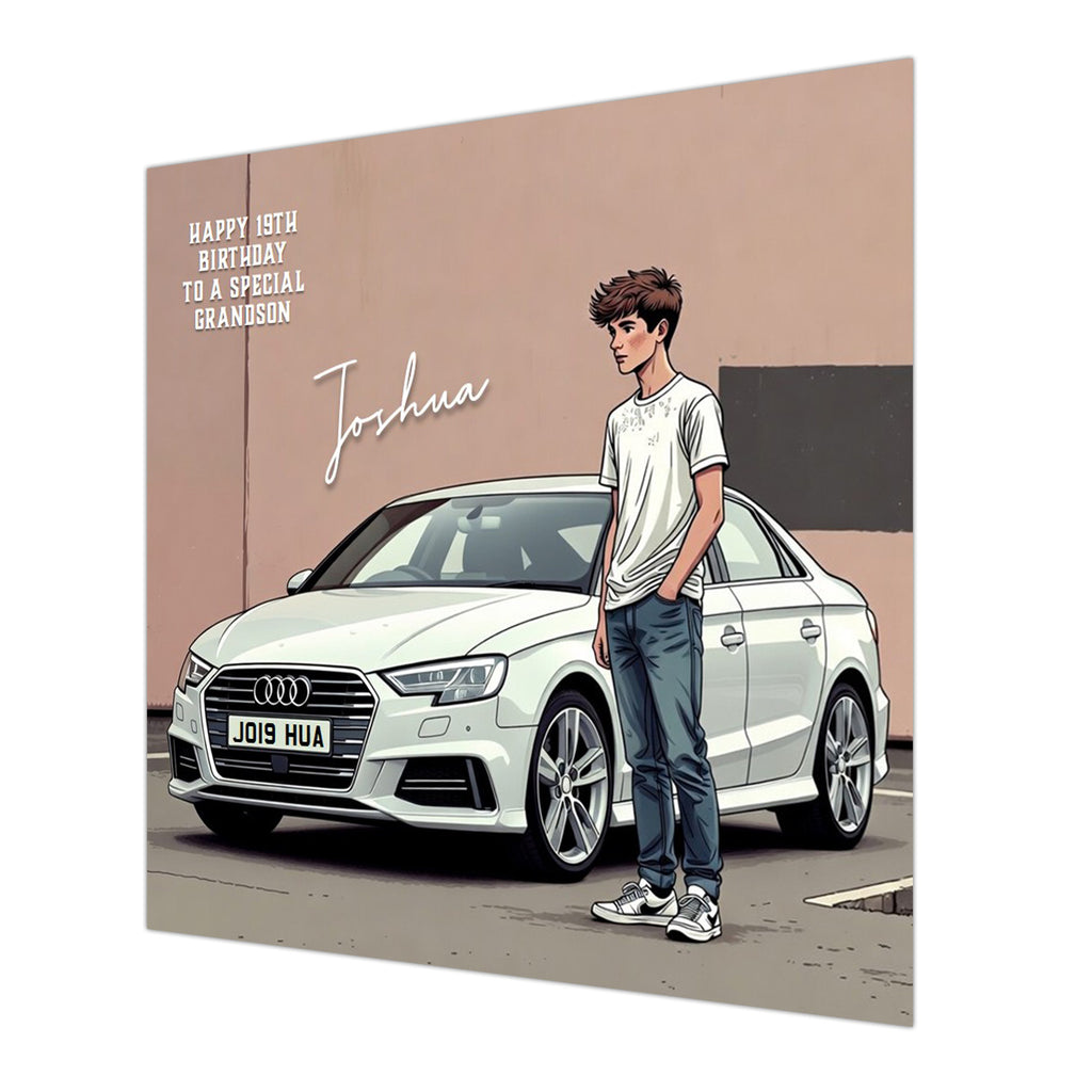 Car Birthday Card, Boys, Personalised, Son, Grandson, Nephew, White
