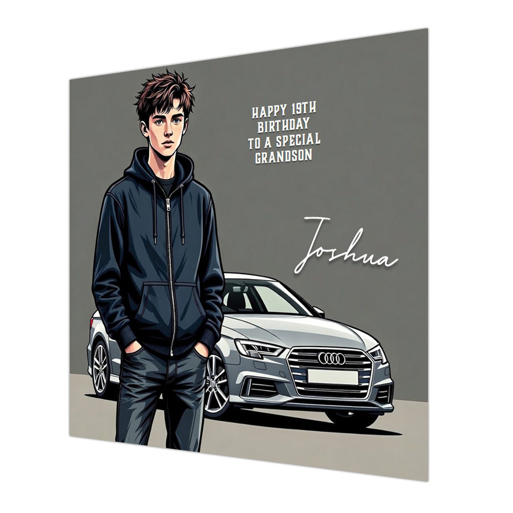Car Birthday Card, Boys, Personalised, Son, Grandson, Nephew, White