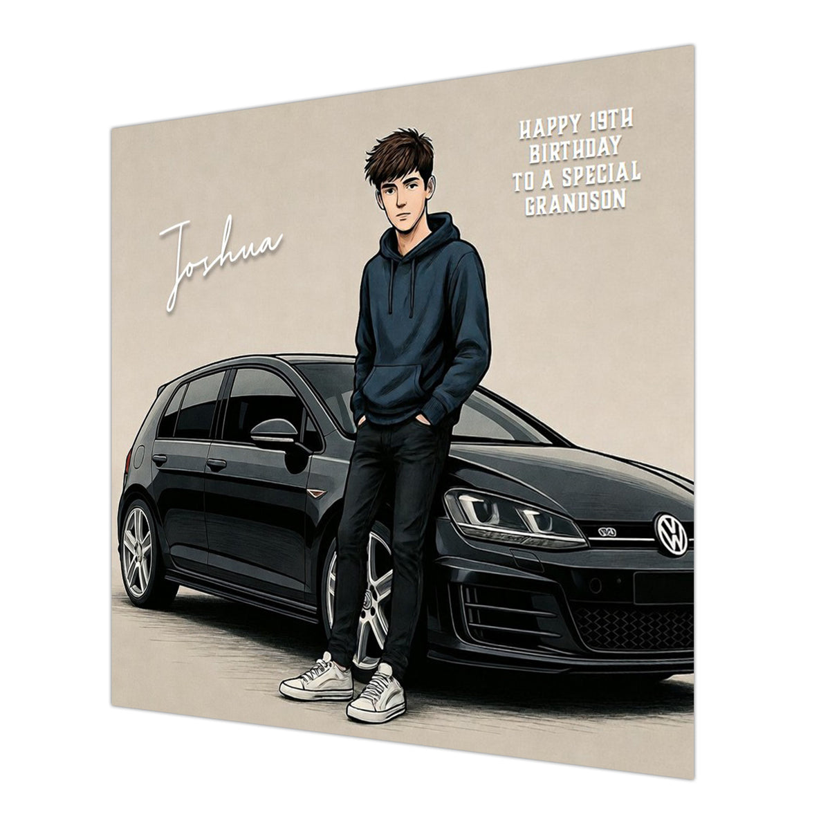 Car Birthday Card, Boys, Personalised, Son, Grandson, Nephew, Black
