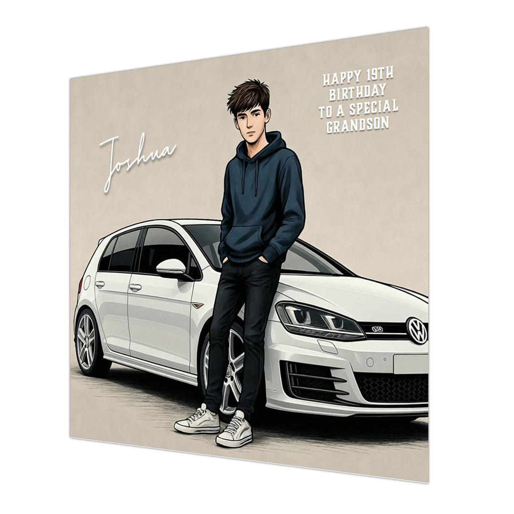 Car Birthday Card, Boys, Personalised, Son, Grandson, Nephew, White