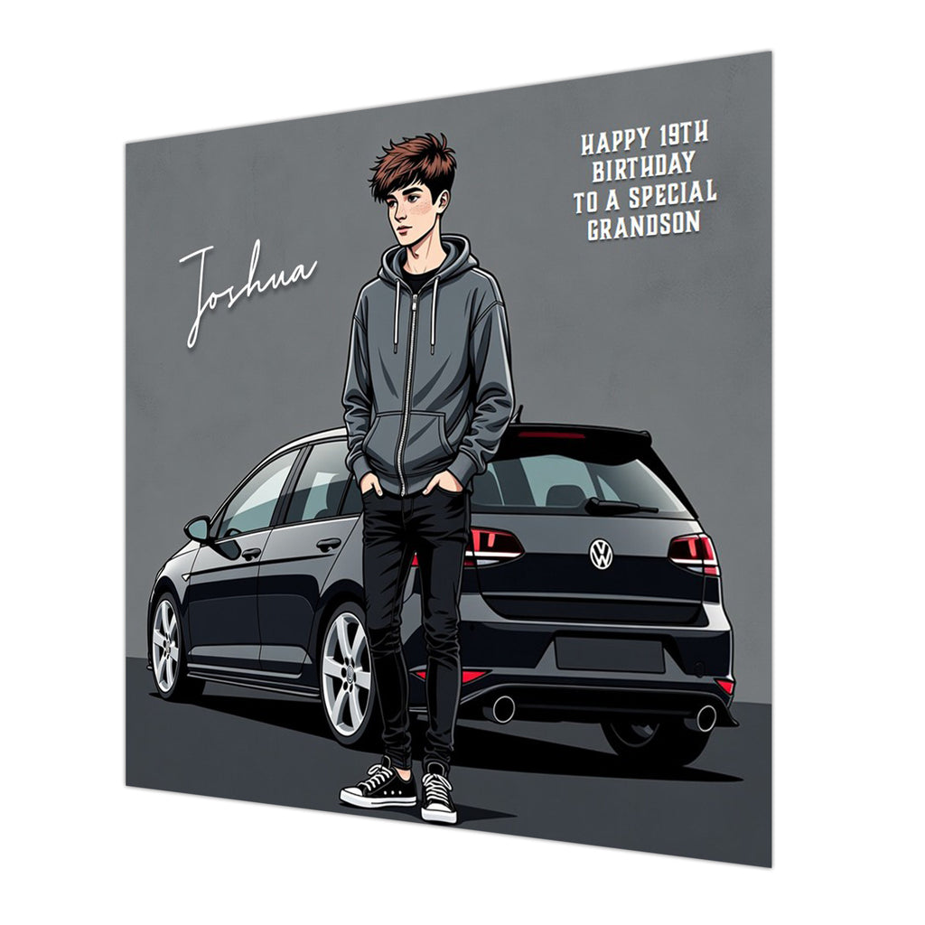 Car Birthday Card, Boys, Personalised, Son, Grandson, Nephew, Black