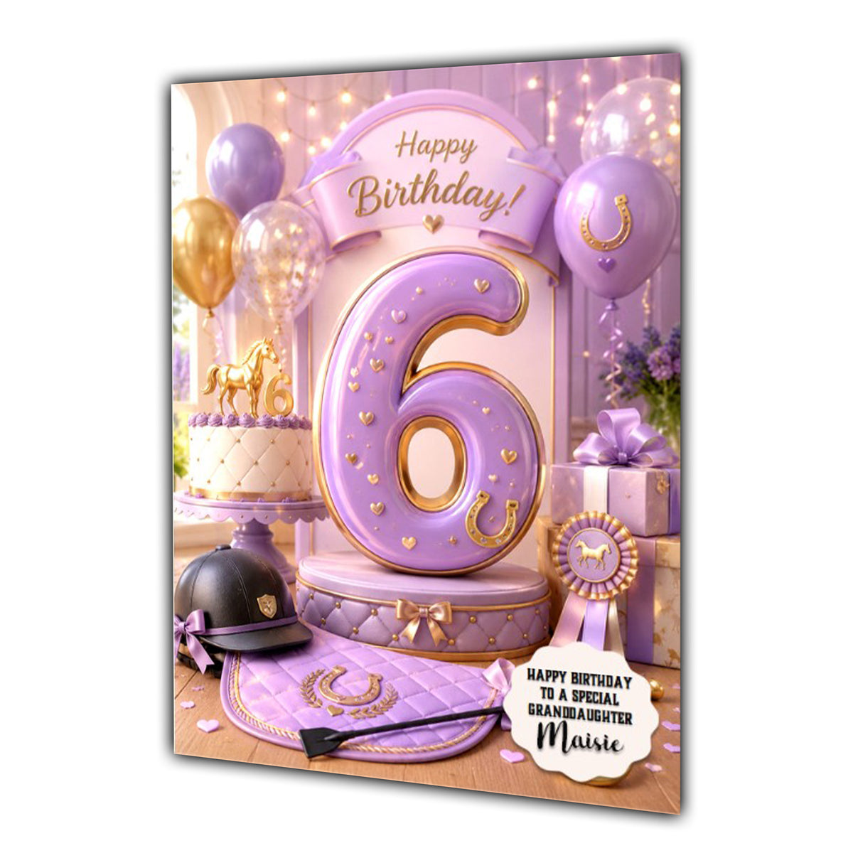 6th Birthday Card Horse Riding Girl Granddaughter Daughter  Large A5 Size