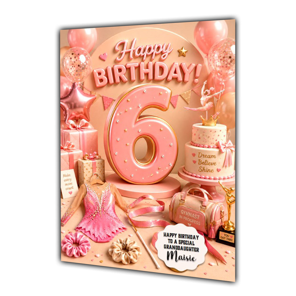 6th Birthday Card Gymnastics Girl Granddaughter Daughter  Large A5 Size